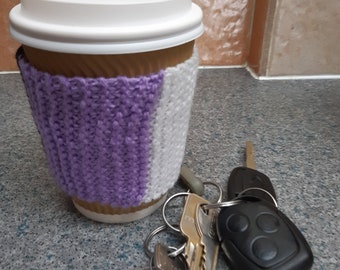 LGBTQ+ Non-Binary Coffee Cup Cosy, Hand Knitted Reusable Drink Sleeve, Eco-friendly