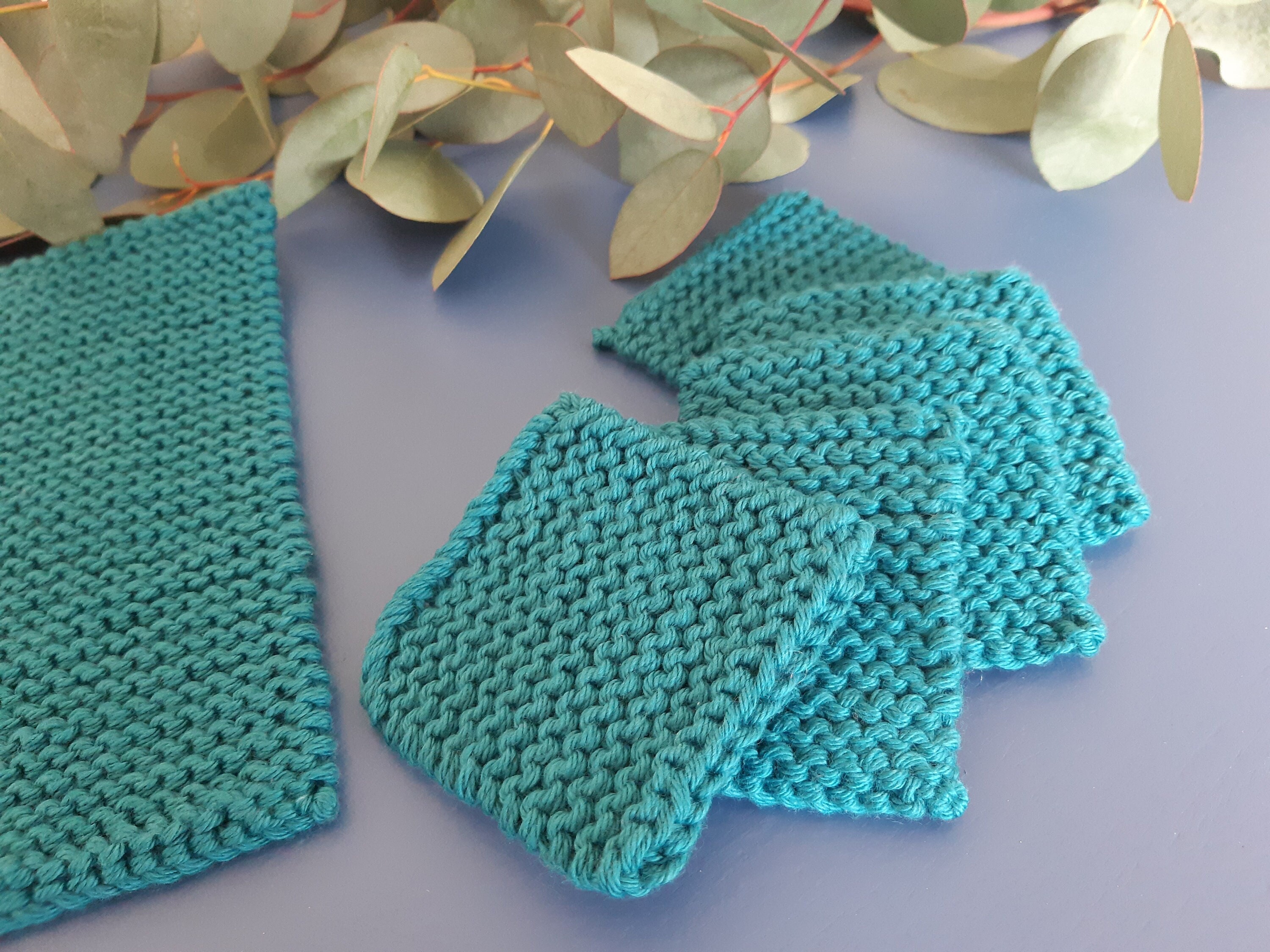 Set of 5 Scrubbies - Hand Knitted Eco-Friendly - Make-up Removing Pads 100% Cotton Plain Colour