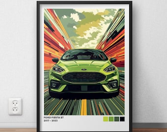 Ford Fiesta ST Mk8-tryck - Mean Green - Bilposter - Cool biltryck - Ikonisk bil - Digital konst - Bilillustration