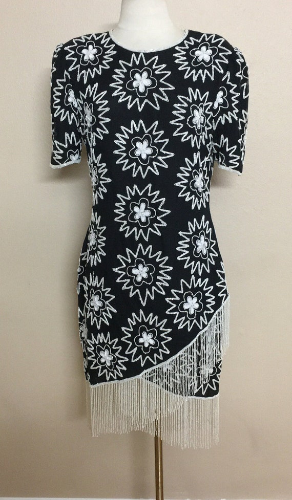 Vintage Scala Black White Pop Art Floral Fringe Be