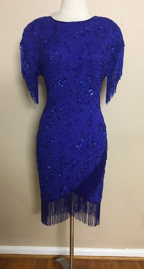 Vintage Royal Bright Blue Sparkly Sequin Beaded Ol