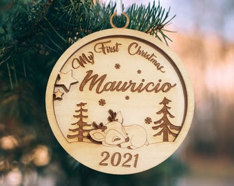 Renna personalizzata First Baby Christmas (Ornamento personalizzato, Decorazione natalizia)