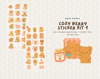 Kit de pegatinas Cozy Berry 1 / Pegatinas digitales para Goodnotes / Pegatinas bonitas para agendas digitales / iPad y Android
