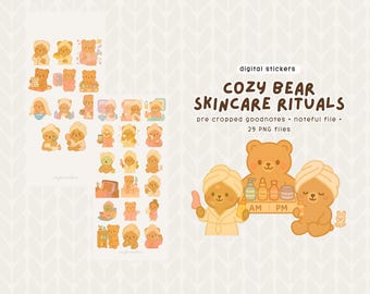 Rituales de cuidado de la piel de Cozy Bear / Pegatinas digitales para Goodnotes / Pegatinas lindas para agendas digitales / iPad y Android