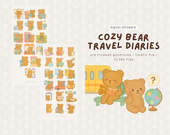 Pegatinas de viaje de Cozy Bear: Pegatinas digitales para agenda (GoodNotes, Noteful)