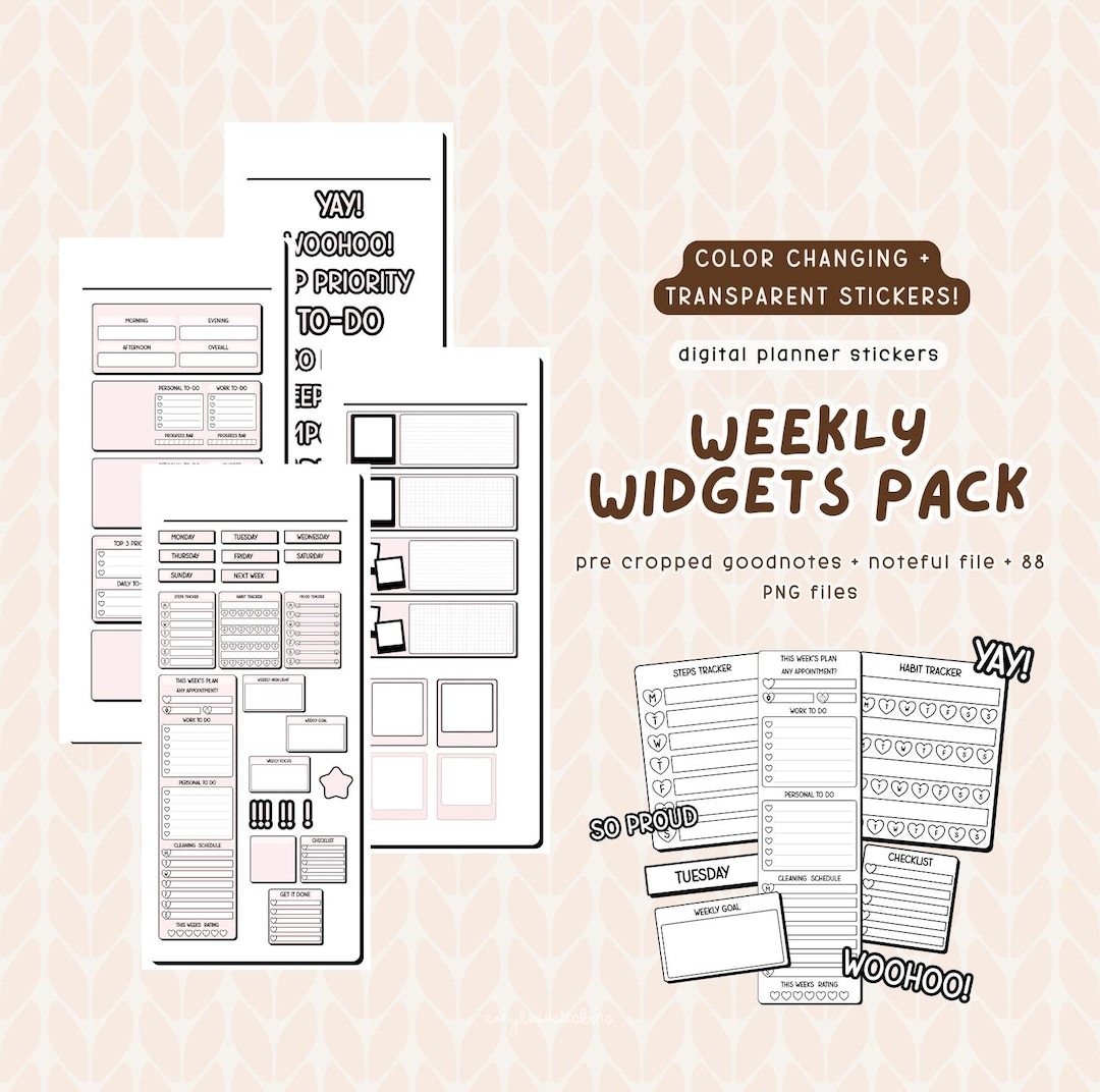 Color Changing Weekly Planner Stickers: Digital Goodnotes Widgets (88 ...