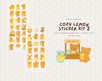 Kit de pegatinas Cozy Lemon 2 / Pegatinas digitales para Goodnotes / Pegatinas bonitas para agendas digitales / iPad y Android