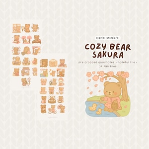 Adesivi Cozy Bear Sakura / Adesivi digitali per Goodnotes / Adesivi carini per planner digitali / iPad e Android