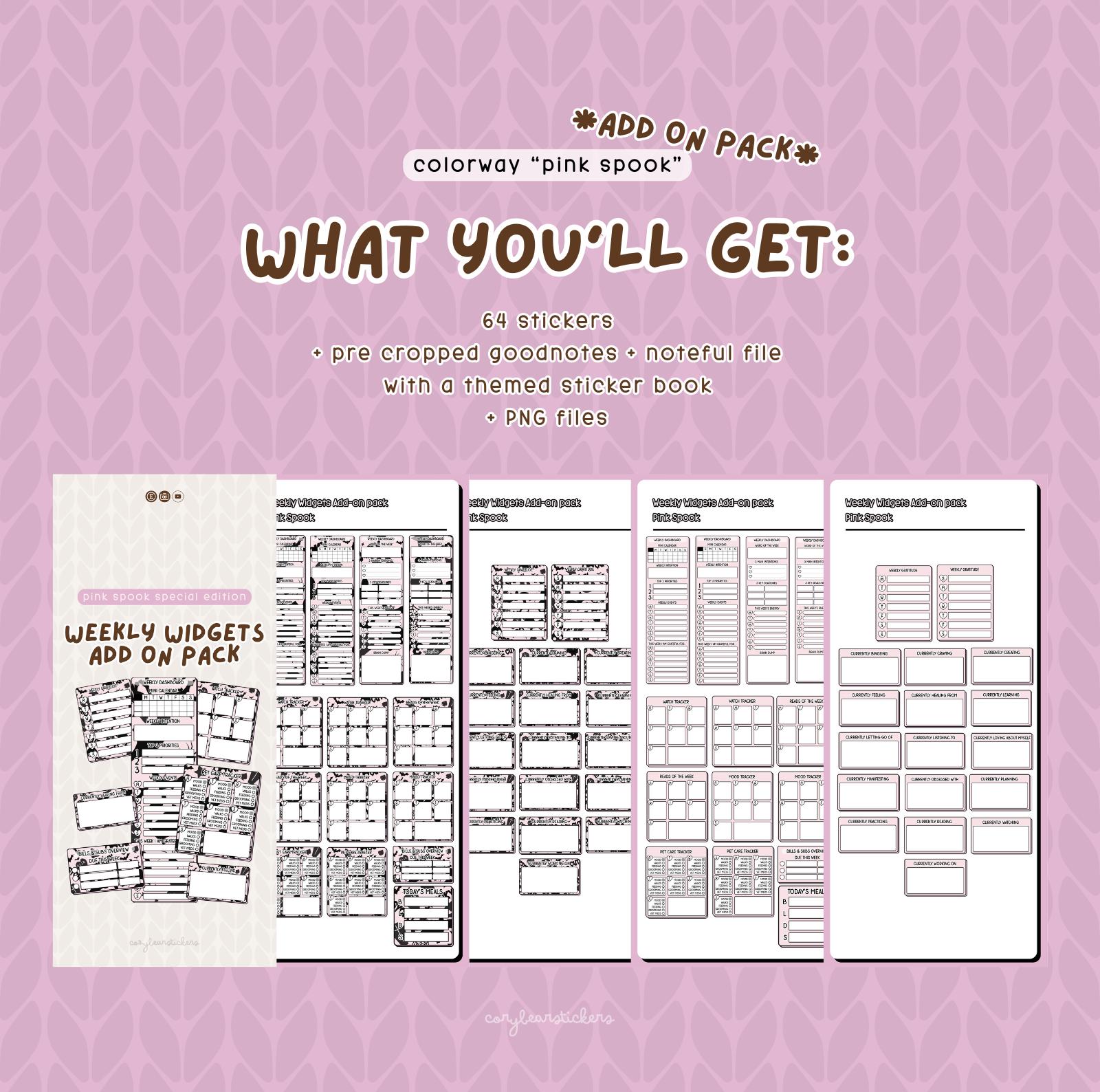 Pink Spook Deluxe Weekly Widgets Pack ADD ON + PNGS & Noteful File - Etsy
