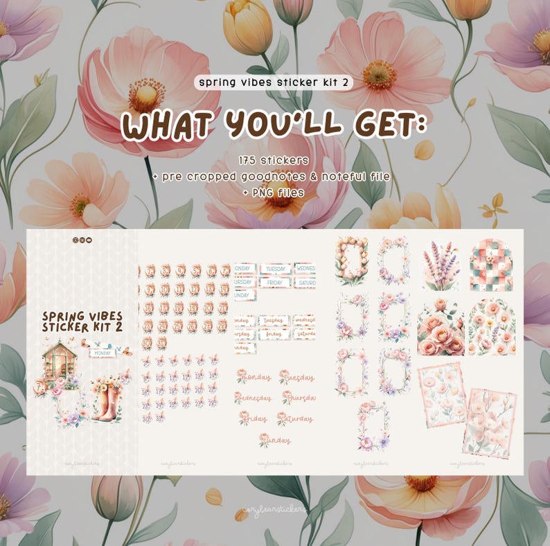 Spring Vibes Sticker Kit: Floral Digital Planner Stickers (goodnotes ...