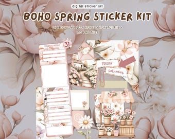 Boho Spring Sticker Kit 1 | Digital stickers for Goodnotes | Cute Functional stickers for digital planners | iPad & Android