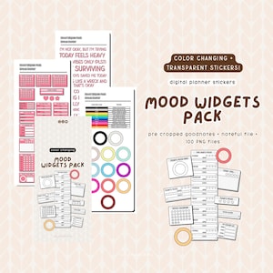 Pacchetto di widget dell'umore / Adesivi digitali per Goodnotes / Widget funzionali e carini per pianificatori digitali / iPad e Android / CAMBIA COLORE