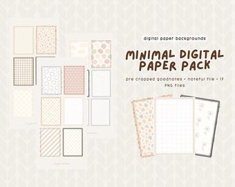 Paquete mínimo de papel digital: pegatinas GoodNotes, fondos de planificador (17 PNG, archivo GoodNotes)