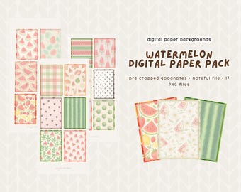 Paquete de papel digital de sandía: pegatinas GoodNotes, fondos de planificador (17 PNG, archivo GoodNotes)
