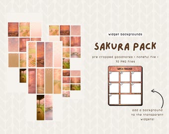 Fondos de widgets de Sakura: 70 pegatinas PNG para Goodnotes y Noteful (descarga digital)