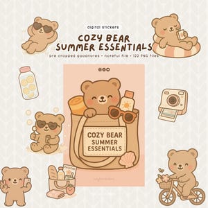 Cozy Bear Summer Essentials / Oltre 120 adesivi digitali per Goodnotes / Adesivi carini per planner digitali / iPad e Android