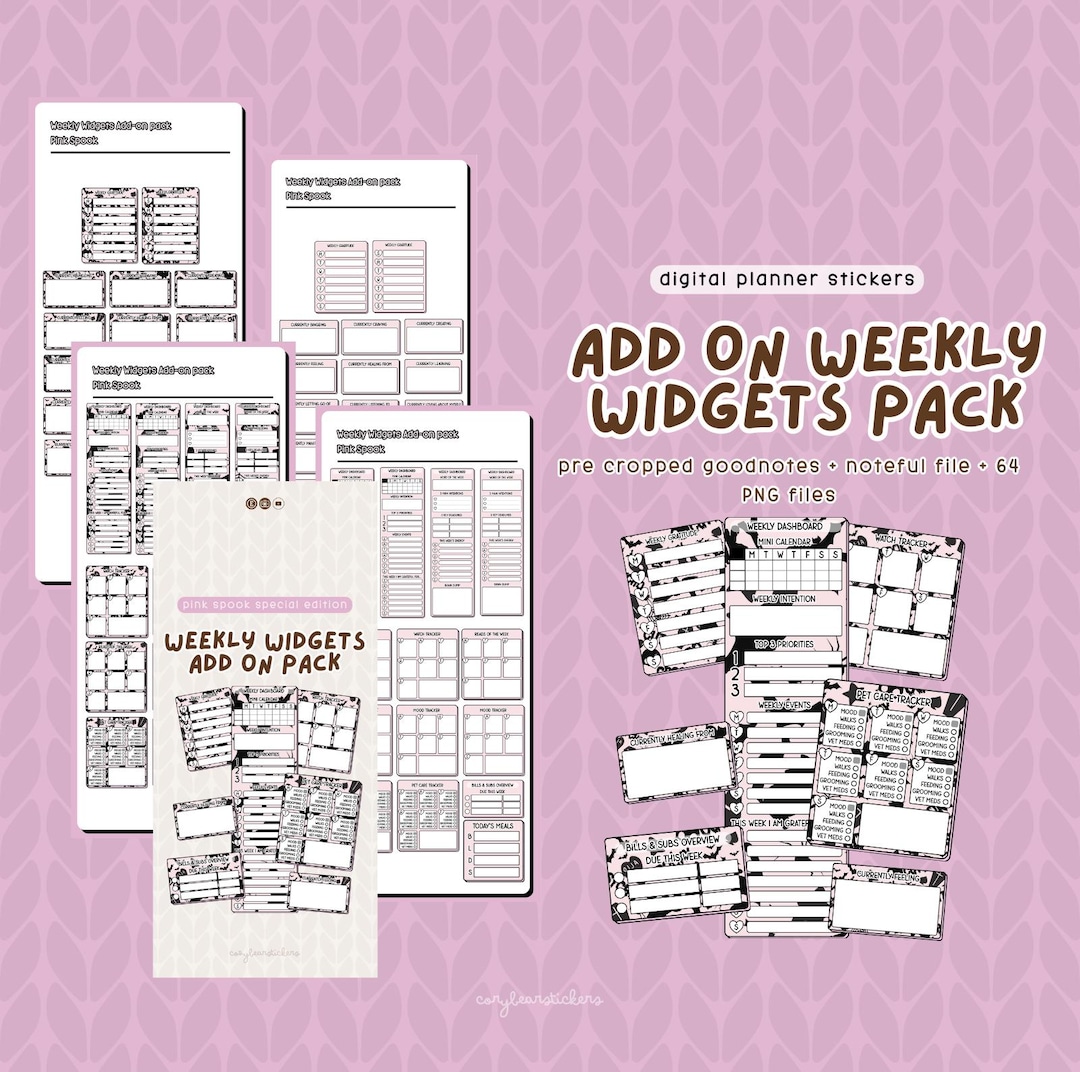 Pink Spook Deluxe Weekly Widgets Pack ADD ON + PNGS & Noteful File - Etsy