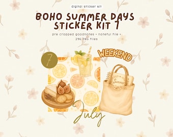 Pegatinas digitales Boho Summer: kit de planificación GoodNotes (296 PNG, GoodNotes y archivos Noteful)