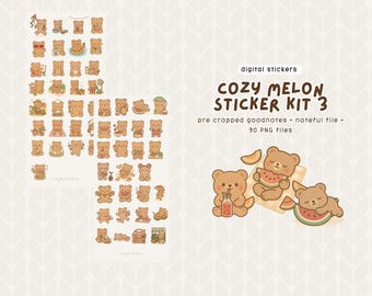 Kit de pegatinas de melón acogedor 3 / Pegatinas digitales para Goodnotes / Pegatinas bonitas para agendas digitales / iPad y Android
