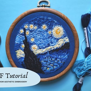 Starry Night PDF Embroidery Art Tutorial for Hand Embroidery, Van Gogh PDF Pattern | Instant Download