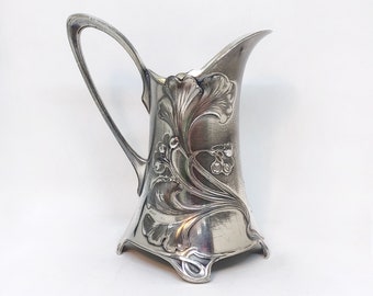 Jugendstil WMF Silber Milch Kännchen Antik Versilbert Ginkgo Blatt Beere Ornamente signiert Jugendstil Sammler Objekt c. um 1900