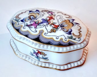 Caja de porcelana ovalada rara con forma de mariposa de Kurt Wendler Rosenthal, caja para baratijas, tocador, joyero, Selb Bavaria Art déco 1920