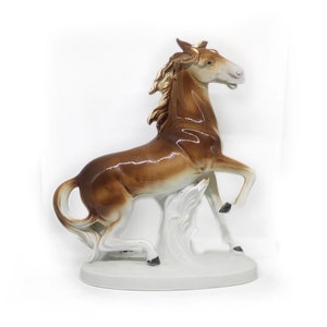 Lovely Vintage Wagner Apel Lippelsdorf Rearing Horse Porcelain Figurine 10&quot; Large Ceramic Sculpture Collectible Item Horse Lover Gift 1950s