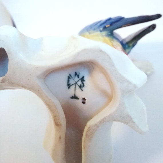 Antique Karl Ens Volkstedt Porcelain Parrot Figurine Blue