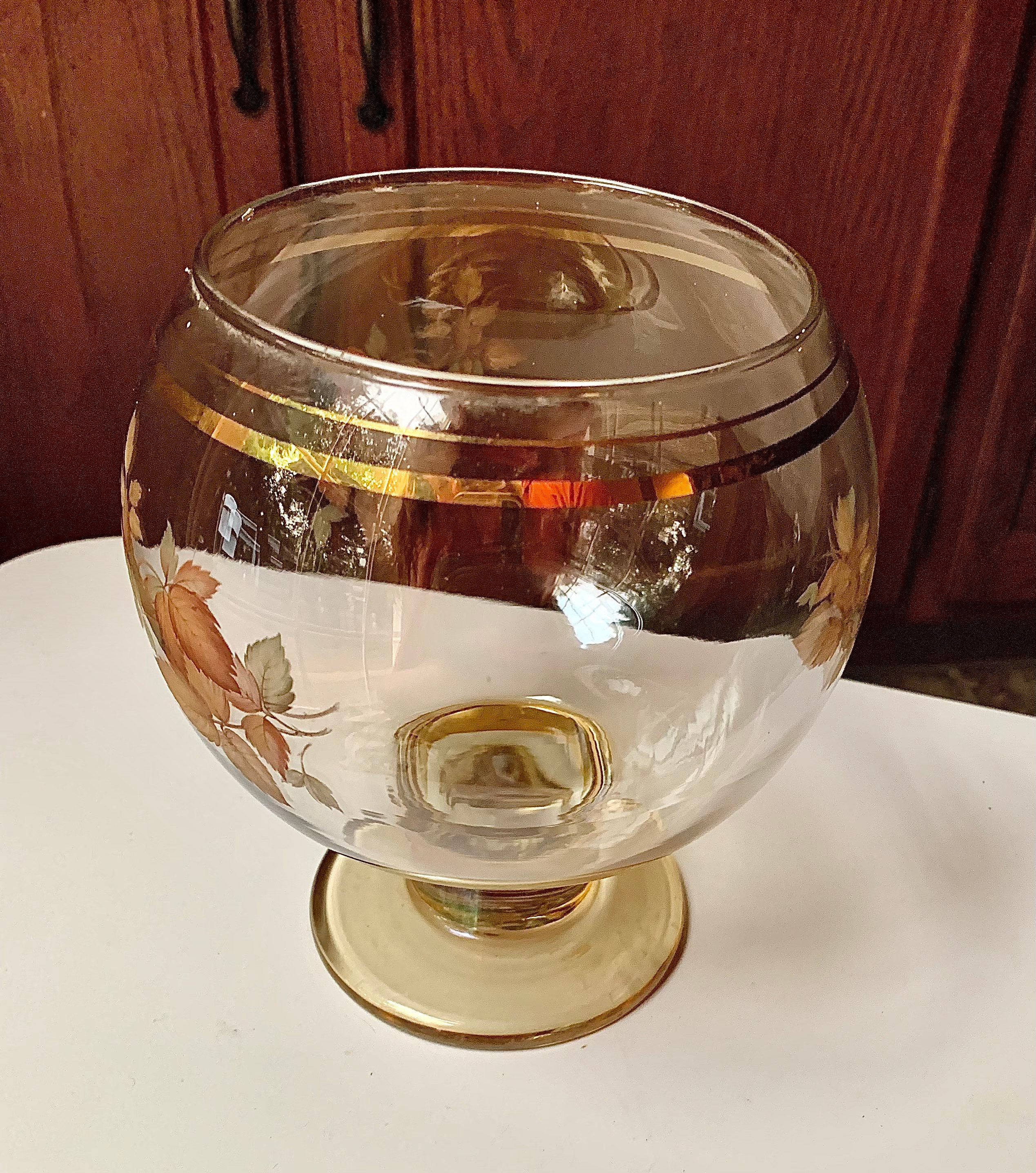 Vintage Glass Centerpiece Bowl with gold rims and decorative Etsy