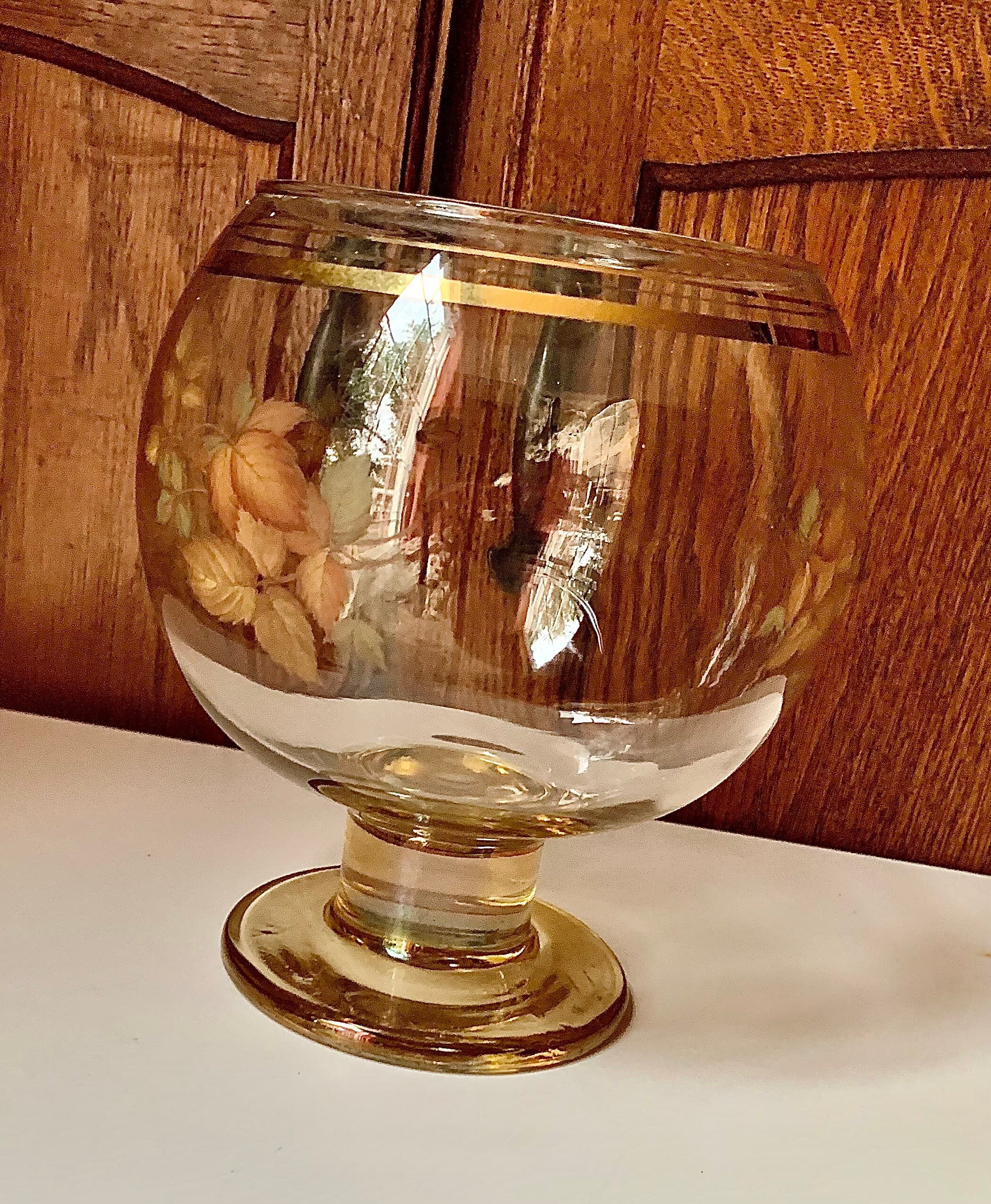 Vintage Glass Centerpiece Bowl with gold rims and decorative Etsy