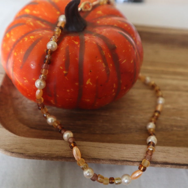 Autumn Pearl Beaded Necklace all too well fall girl aesthetic brown pumpkin patch