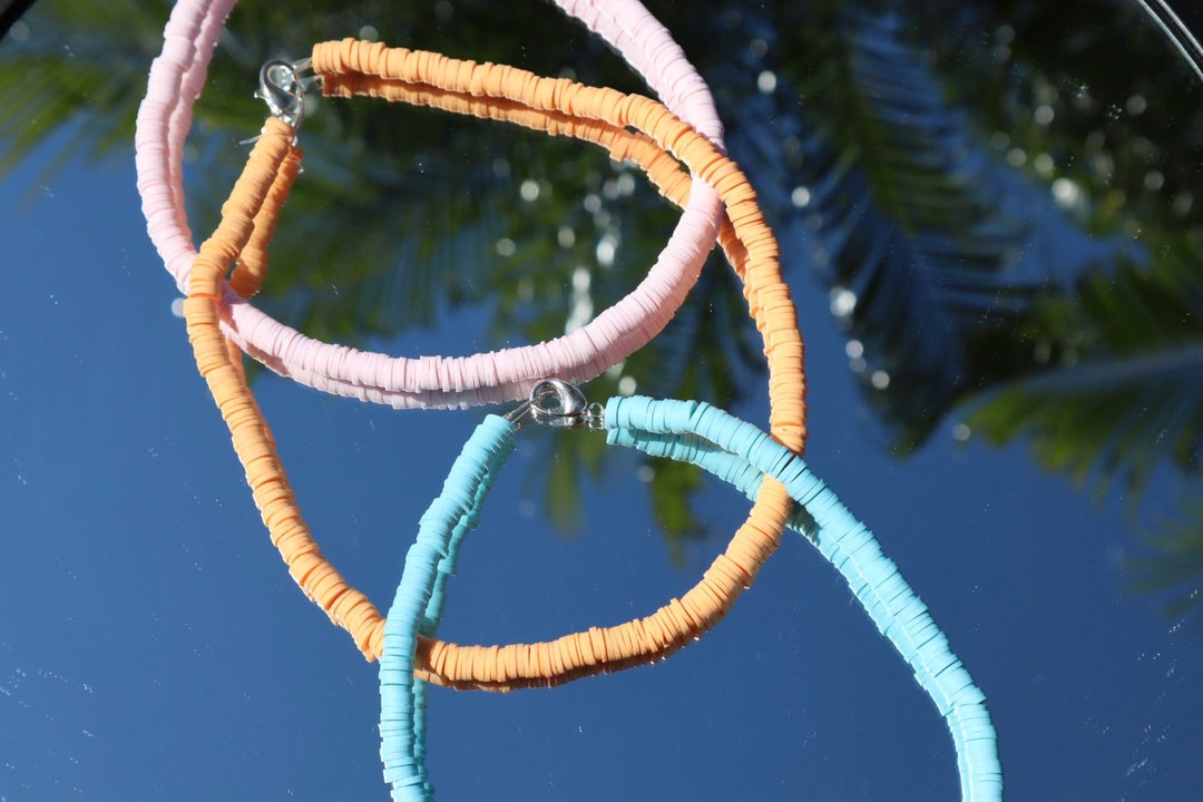 Summer Style Clay Bead Necklace Blue Orange Pink Summer Vibes Jewelry