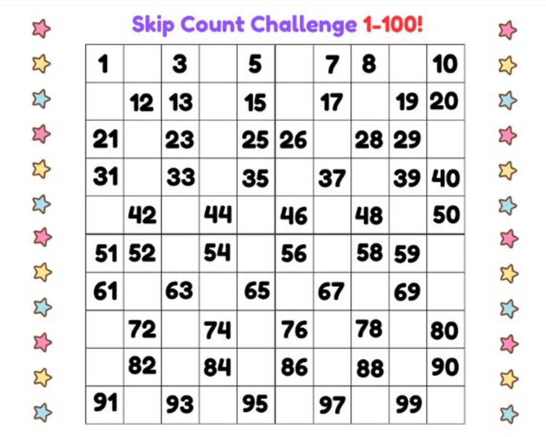 Skip Counting 1-100 Worksheet: Fun Math Practice (PDF Download) - Etsy