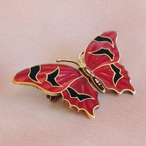 Art Deco Enamel Champleve Butterfly Brooch Antique Cloisonne Brass Pin 1920s Gift for Her