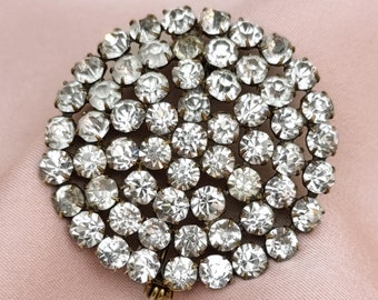 Large Sparkly Antique Late Victorian/Edwardian Clear Paste Round Fichu Lace Pin Diamond Cut Foiled Back Paste Brooch Collectors Gift Her
