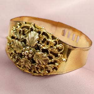 Dramatic Antique Georgian Floral Cuff Bracelet Sizeable Bangle Pinchbeck Rolled Gold Ornate Rococo Design Anniversary Gift for Mom Her 1800s