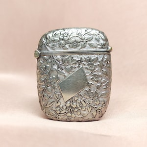 Beautiful Antique Victorian Silver Vesta Case Forget-Me-Not Flower Floral Motif Match Case Hand Engraved Collectors Gift for Him c. 19th ct