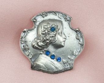 Broche Ancienne En Argent – Forme Coquille Avec Perle Fantaisie, Très Bon état