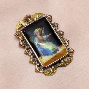 素晴らしいアンティーク スイス 金箔エナメル ブローチ ル シュタウプ  