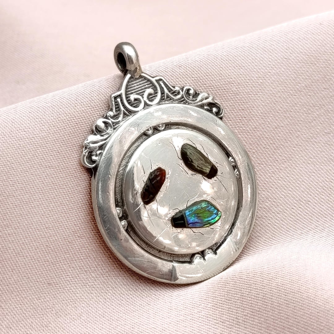 Rare Antique Unique Japanese Shibayama Insect Inlay Sterling Silver Fob ...