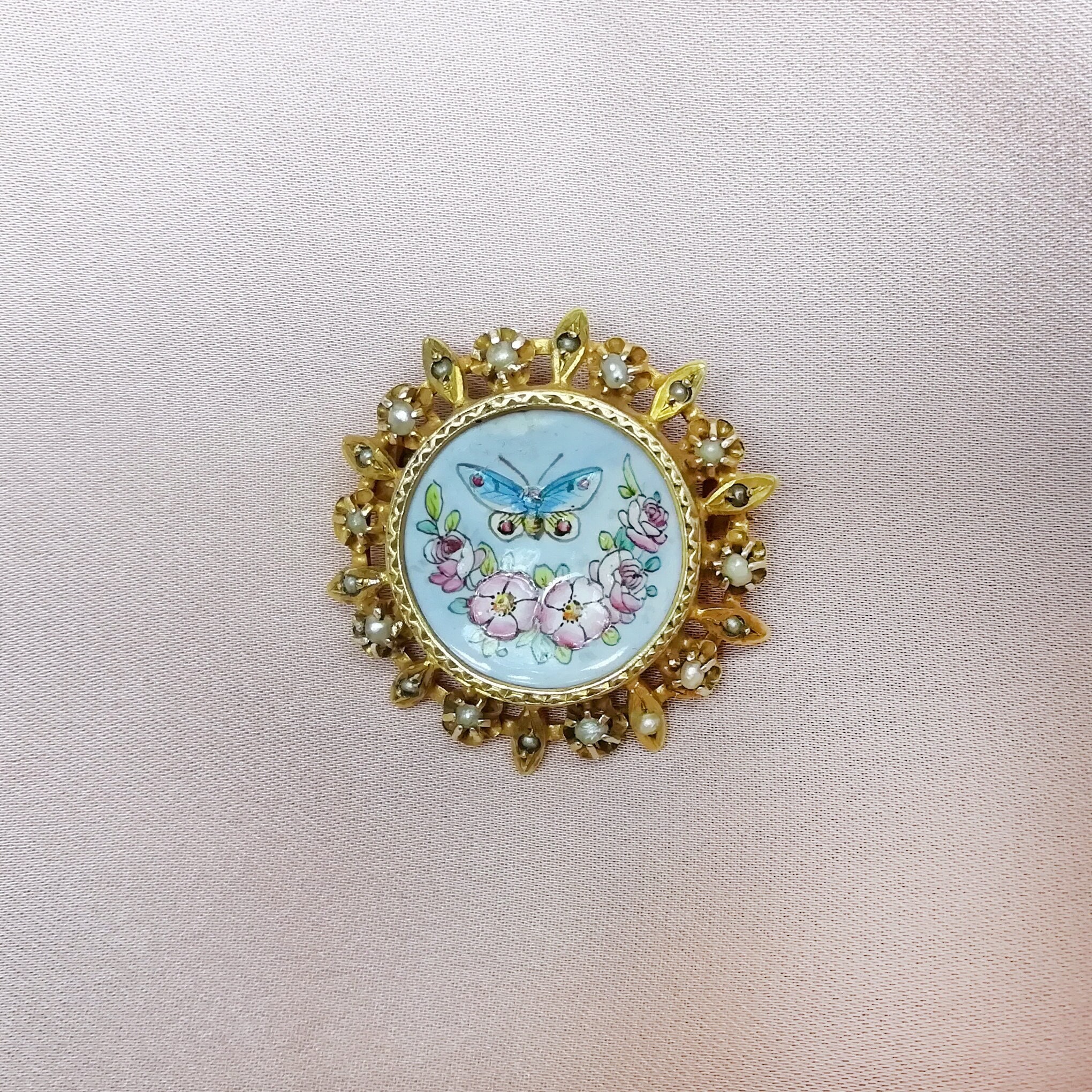Broche Signée Limoges MG Bijoux - Émaillée Style Art Déco - Occasion (portée)