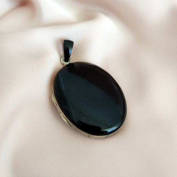 Antique Victorian Black Enamel Locket Seed Pearls… - image 3