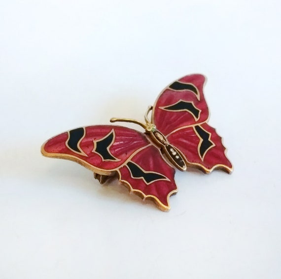 Art Deco Enamel Champleve Butterfly Brooch Antiqu… - image 3