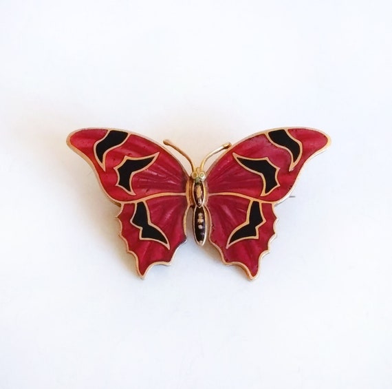 Art Deco Enamel Champleve Butterfly Brooch Antiqu… - image 1