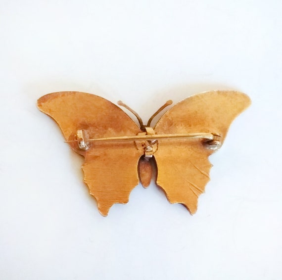 Art Deco Enamel Champleve Butterfly Brooch Antiqu… - image 4