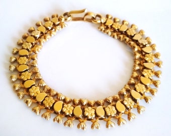Antique Victorian Hearts Gold Gilded Silver Book Chain Bracelet Lovers Gift End-to-End Hearts Fancy Link Chain Flowers Paisley Leaves, 1890s