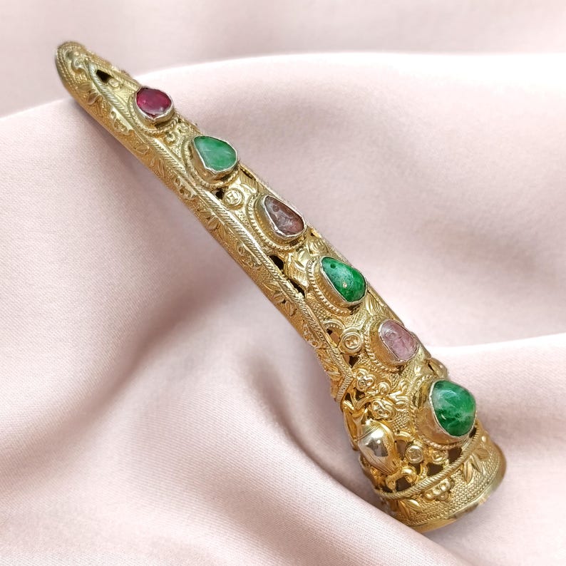 Ruby Tal Con Glamorous Antique Chinese Fingernail Guard Brooch Jade Ruby Amethyst ...