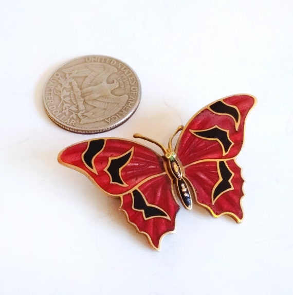 Art Deco Enamel Champleve Butterfly Brooch Antiqu… - image 6