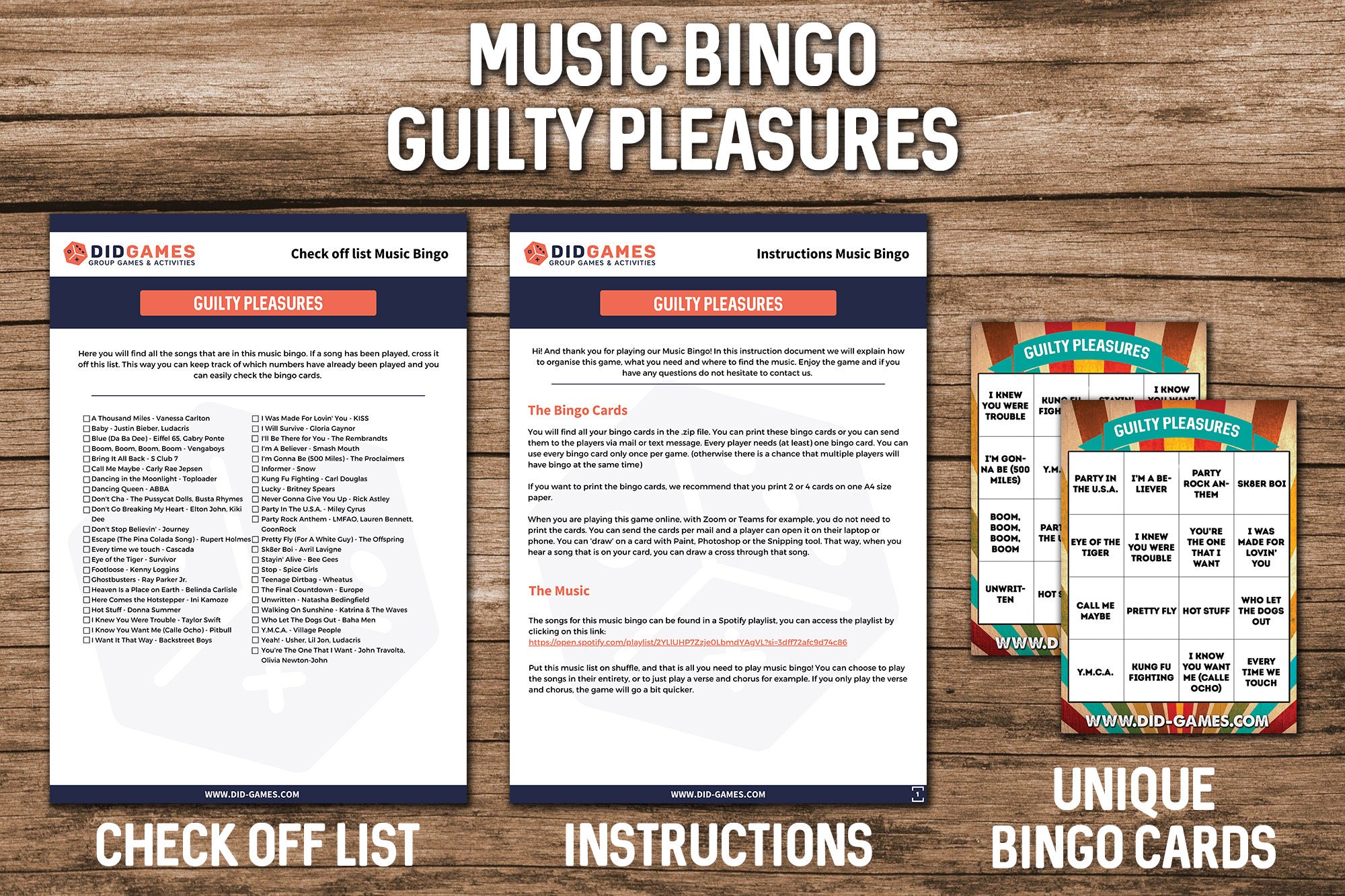 Music Bingo Guilty Pleasures Theme 25 Downloadable Cards Etsy