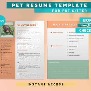 Dog Resume Template for Pet Sitter | Canva Template | Digital Download | Pet Sitting Resume